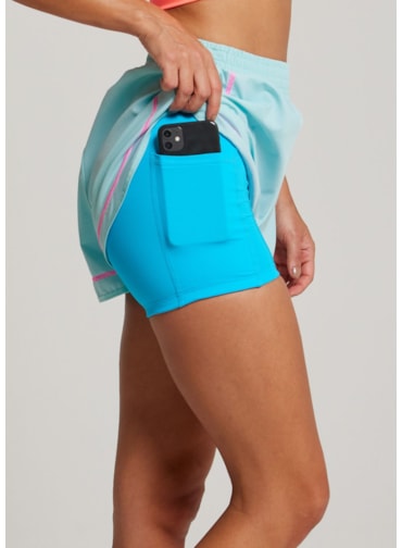SHORT DE CORRIDA COLORFULL AZUL COM BOLSO