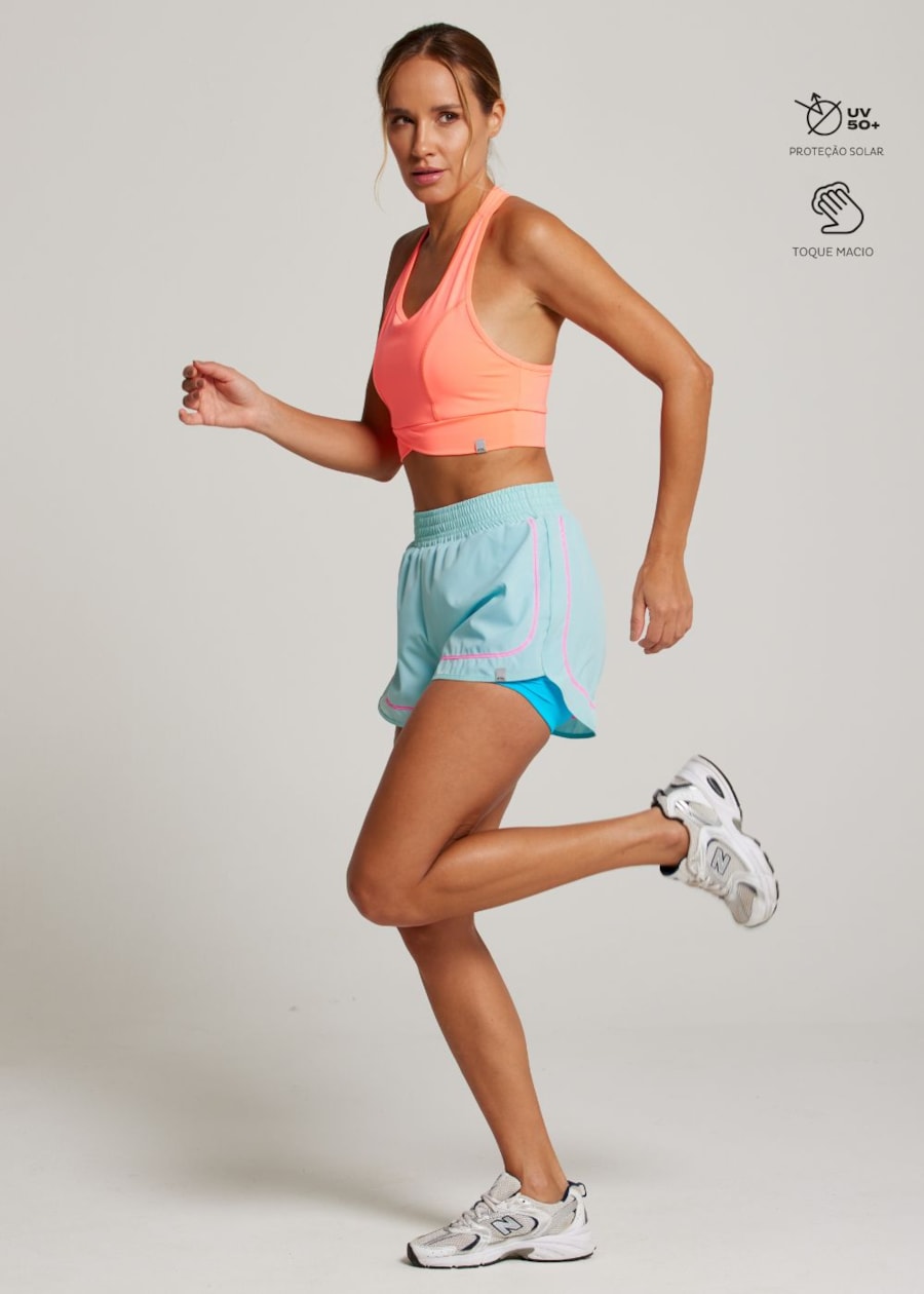 SHORT DE CORRIDA COLORFULL AZUL COM BOLSO