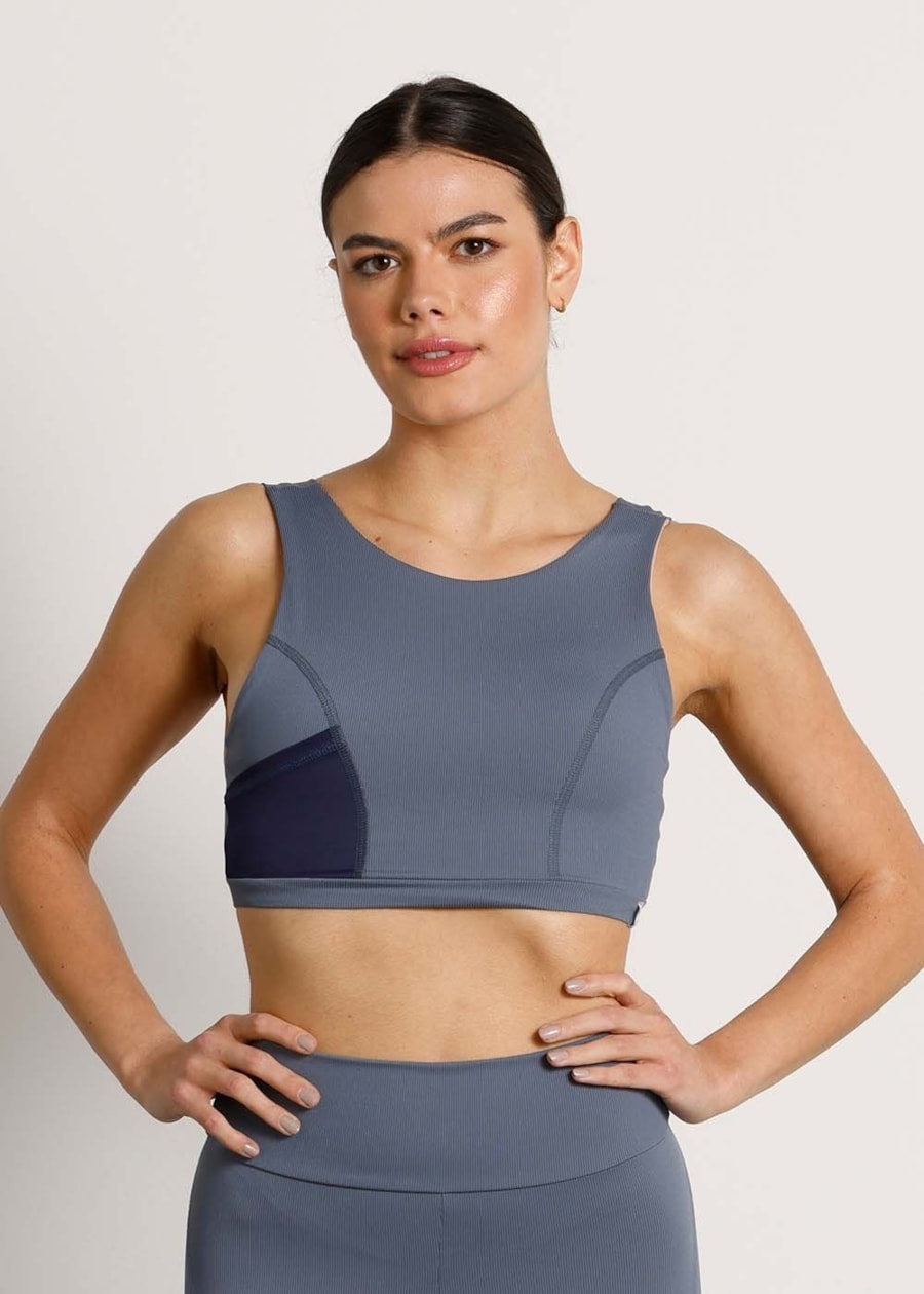 TOP CANELADO BOLSO JOG TX AZUL