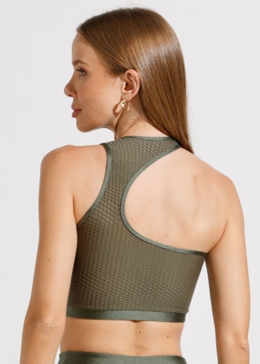 TOP CORAGEM COM TEXTURA VERDE METALICO