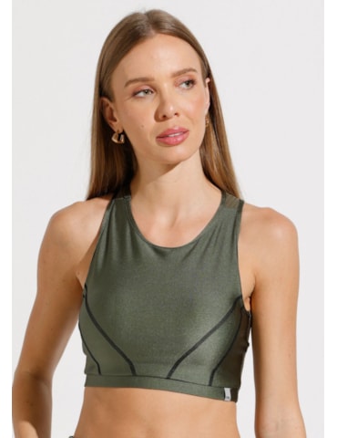 TOP CORAGEM COM TEXTURA VERDE METALICO