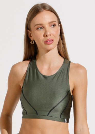 TOP CORAGEM COM TEXTURA VERDE METALICO