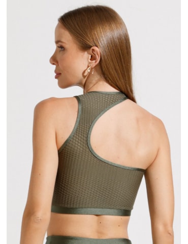 TOP CORAGEM COM TEXTURA VERDE METALICO