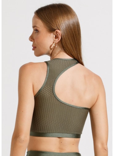 TOP CORAGEM COM TEXTURA VERDE METALICO