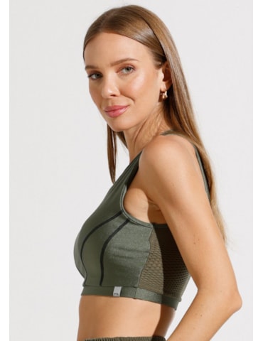 TOP CORAGEM COM TEXTURA VERDE METALICO