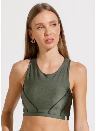 TOP CORAGEM COM TEXTURA VERDE METALICO