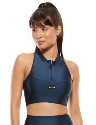 TOP CROPPED COM ZÍPER MARINHO SHARK