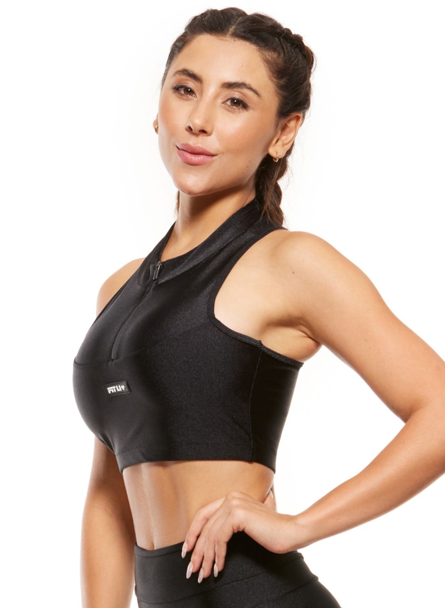 TOP CROPPED COM ZÍPER PRETO