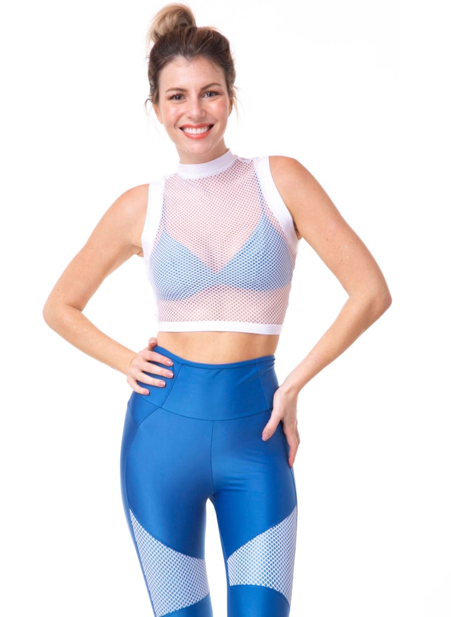 TOP CROPPED WALK BRANCO/AZUL MÉDIO