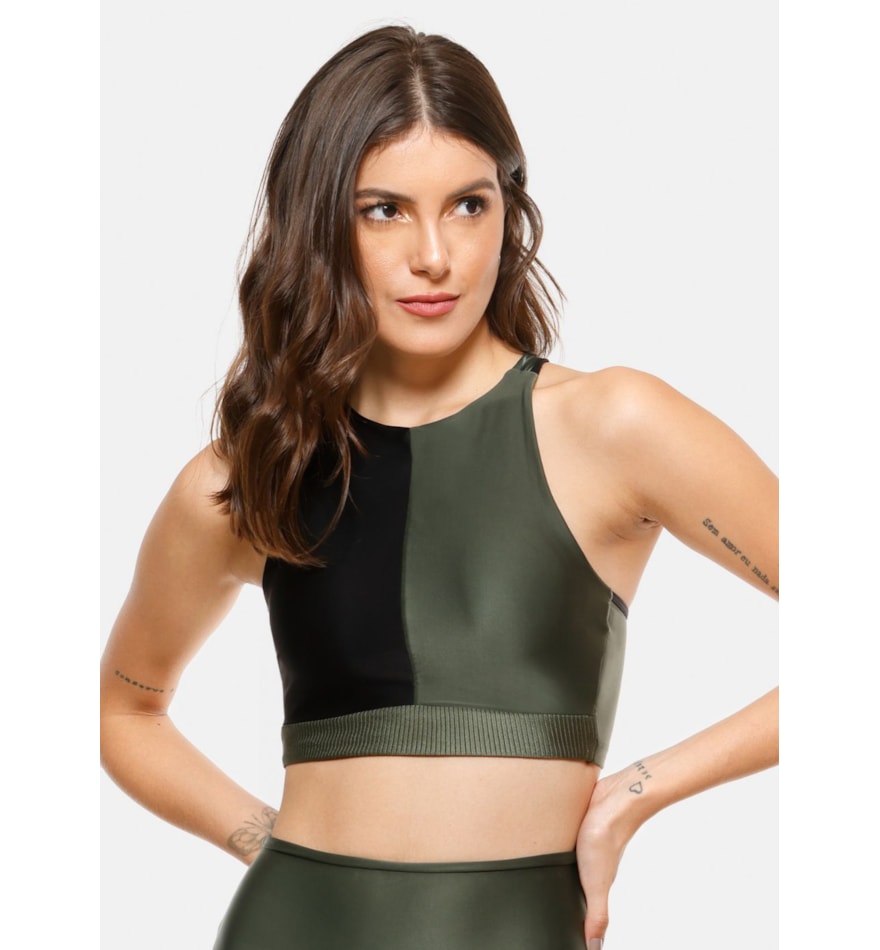 TOP CURVES PRETO / VERDE MILITAR