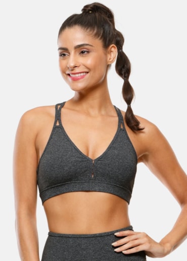 TOP DECOTE V BORDADO CINZA MESCLA ESCURO