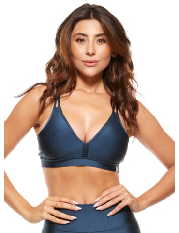 TOP DECOTE V BORDADO TRILOBAL AZUL