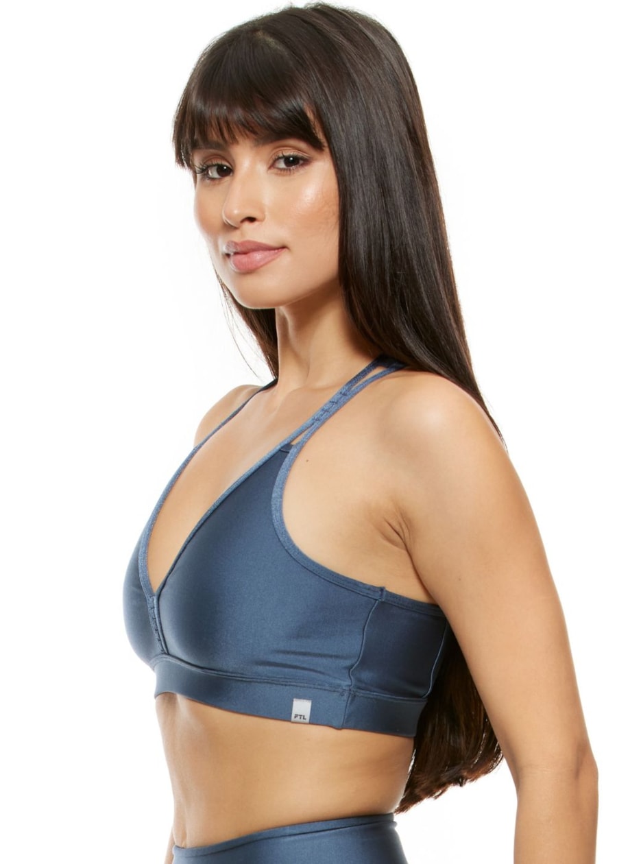 TOP DECOTE V BORDADO TRILOBAL AZUL