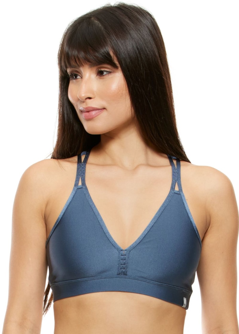 TOP DECOTE V BORDADO TRILOBAL AZUL