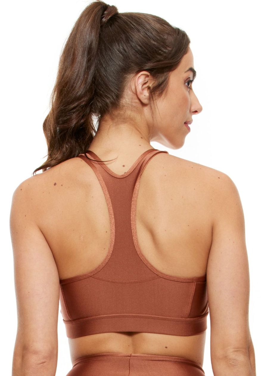 TOP DECOTE V BORDADO TRILOBAL MARROM BRONZE