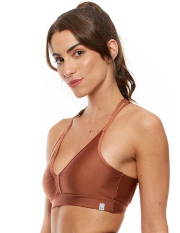 TOP DECOTE V BORDADO TRILOBAL MARROM BRONZE TOP DECOTE V BORDADO TRILOBAL MARROM BRONZE