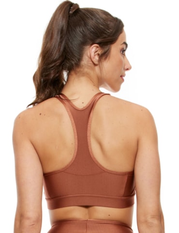 TOP DECOTE V BORDADO TRILOBAL MARROM BRONZE TOP DECOTE V BORDADO TRILOBAL MARROM BRONZE