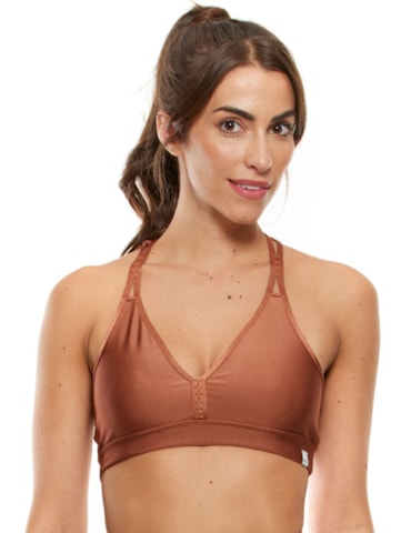 TOP DECOTE V BORDADO TRILOBAL MARROM BRONZE TOP DECOTE V BORDADO TRILOBAL MARROM BRONZE