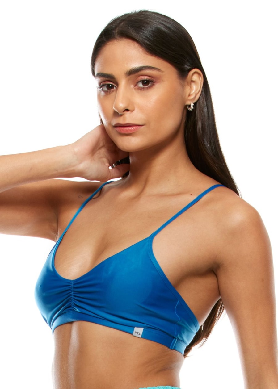 TOP SUN AZUL PISCINA COM ALÇAS FINAS E BOJO REMOVÍVEL