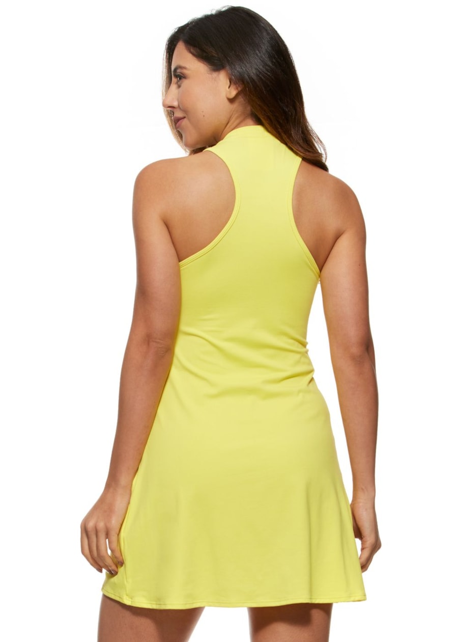 VESTIDO COLORBLOCK AMARELO COM SHORT INTERNO E BOLSOS