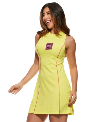 VESTIDO COLORBLOCK AMARELO COM SHORT INTERNO E BOLSOS
