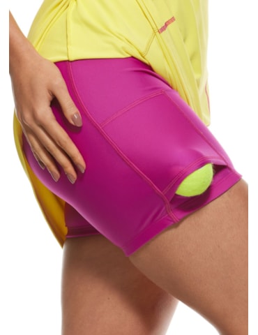 VESTIDO COLORBLOCK AMARELO COM SHORT INTERNO E BOLSOS