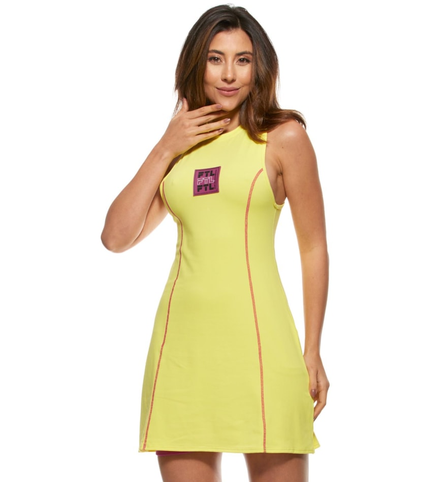 VESTIDO COLORBLOCK AMARELO COM SHORT INTERNO E BOLSOS