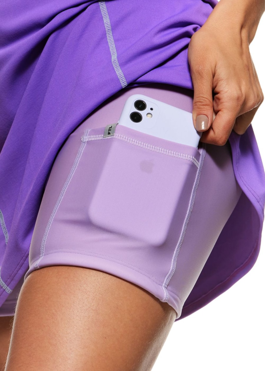 VESTIDO COLORBLOCK LILÁS COM SHORT INTERNO E BOLSOS